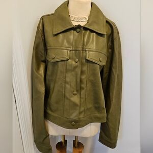 BAGATELLE CHIC OLIVE FAUX LEATHER JACKET